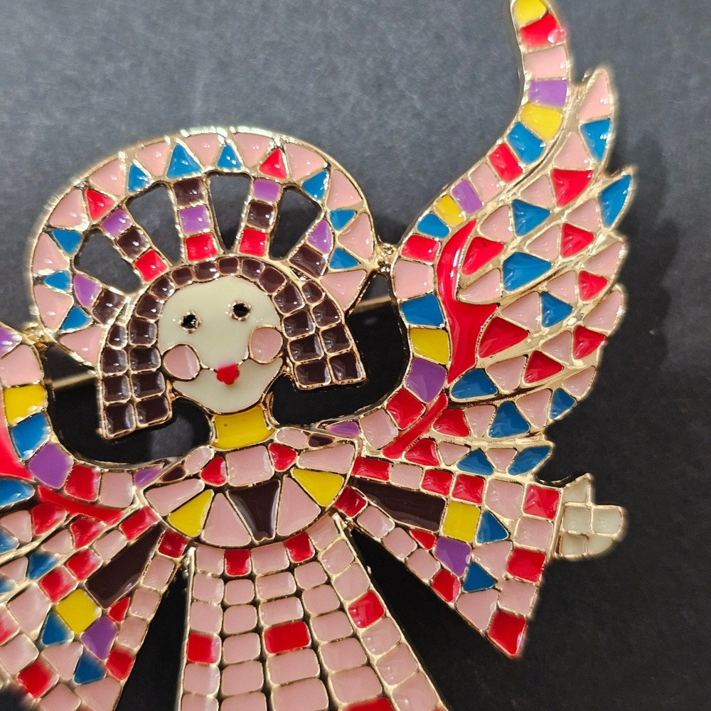 Angel Fairy Enamel Brooch Multicolor Enamel Mosaic Stained Glass Style Fairycore - Picture 4 of 6